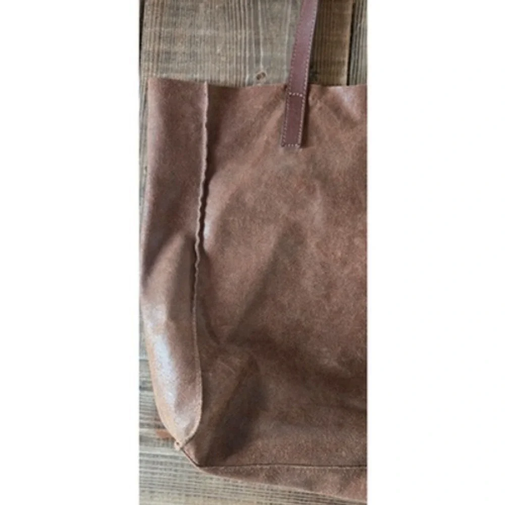 Vera Pelle Brown Suede‎ Tote Handbag Chestnut Carryall Leather Purse Italy Boho